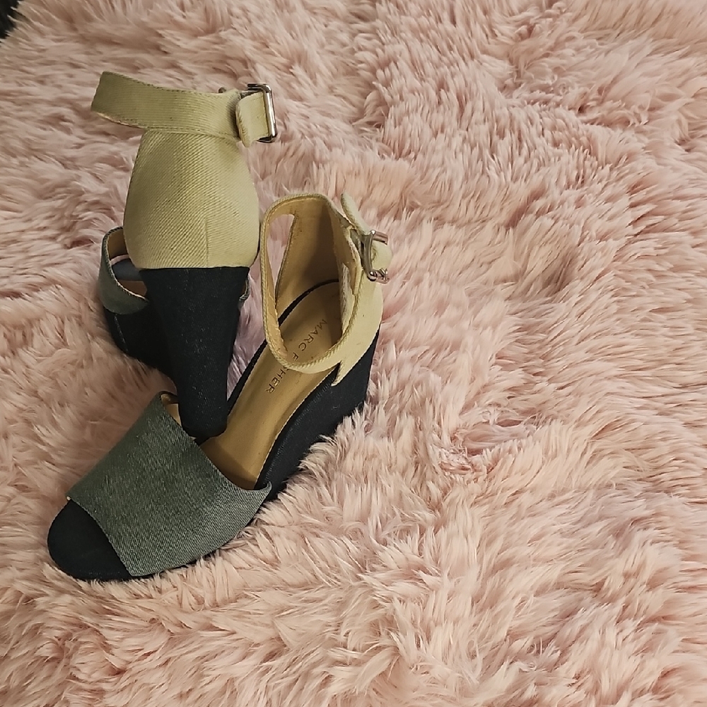 Marc Fisher Denim 2Tone Wedge Sandals